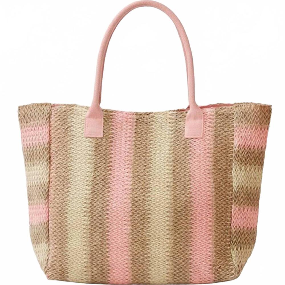 NEW 3AM BY H&D ACCESSORIES women's multicolor stripe paper straw tote bag in pin
